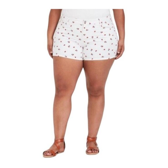 Torrid Cherry Print Classic Skinny Short Size 26 Vintage Stretch White Denim - Picture 9 of 10